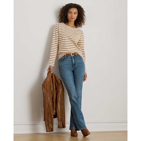 Striped Jersey Snap-Trim Boatneck Top - thumbnail 3