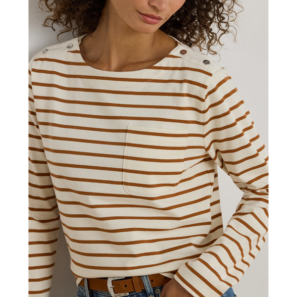 Striped Jersey Snap-Trim Boatneck Top - thumbnail 5