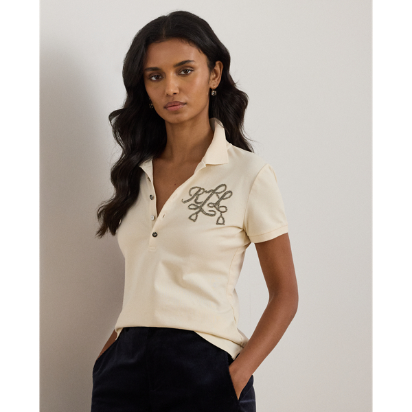 Beaded-Logo Cotton Piqué Polo Shirt