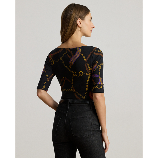 Print Stretch Cotton Boatneck Tee