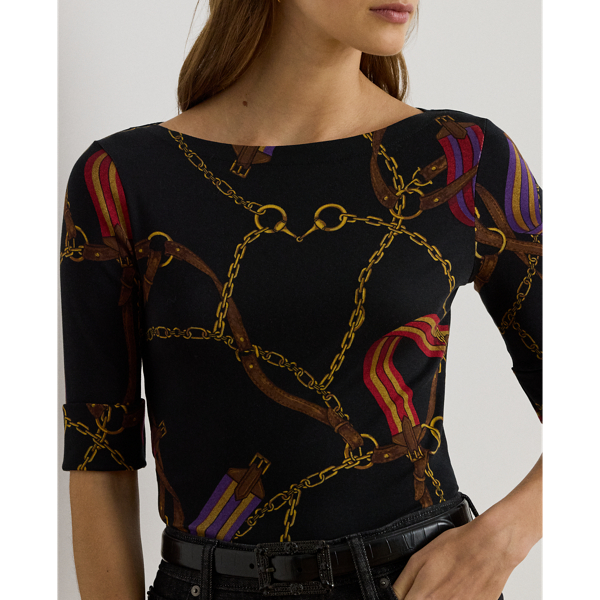 Print Stretch Cotton Boatneck Tee