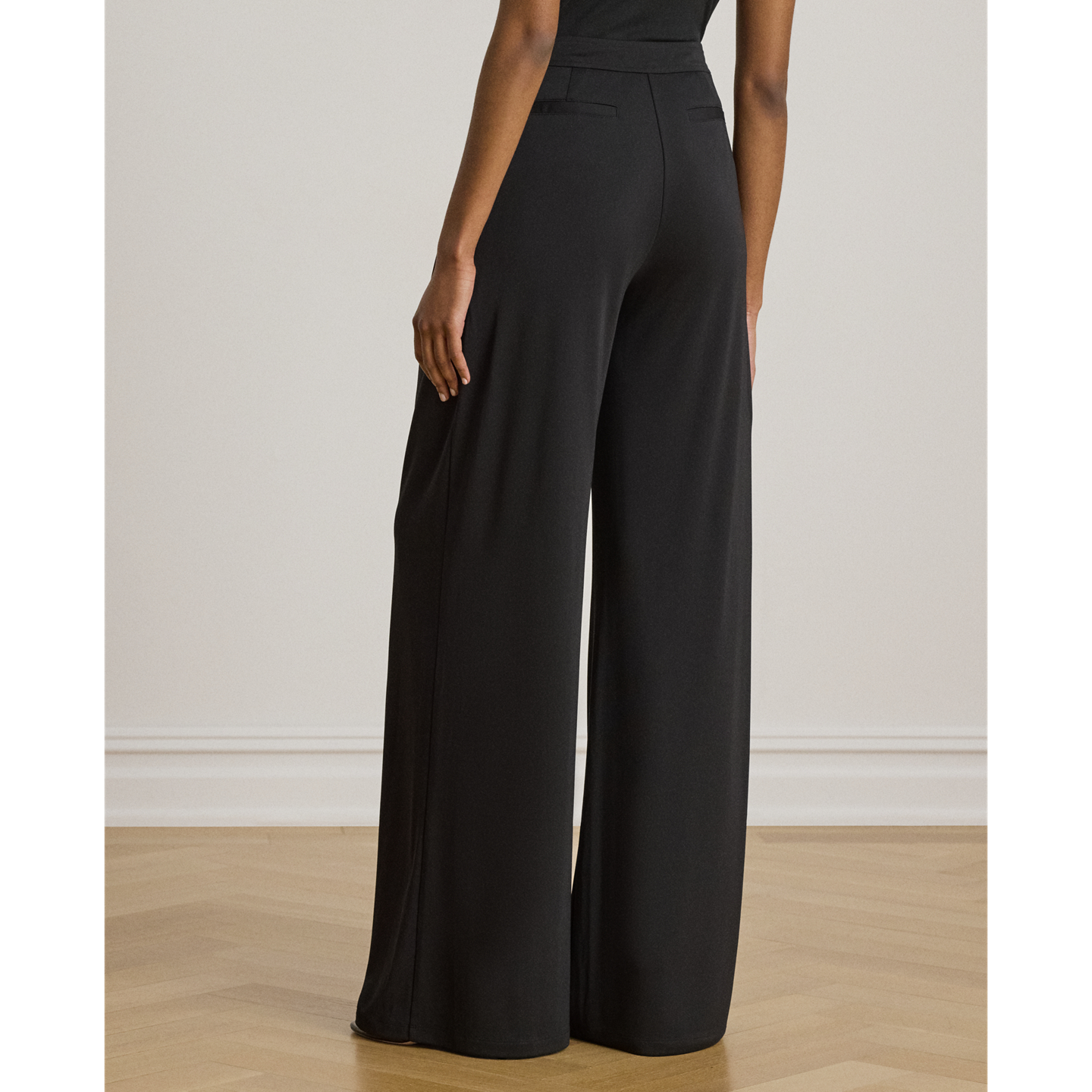 Женские брюки Ralph Lauren Pleated Stretch Jersey Wide-Leg, цвет: Чёрный — фото 2