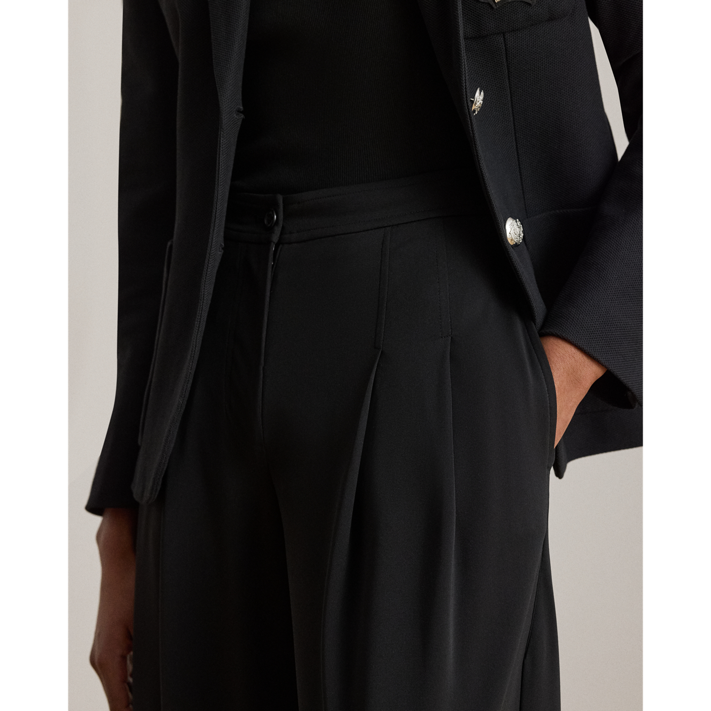 Женские брюки Ralph Lauren Pleated Stretch Jersey Wide-Leg, цвет: Чёрный — фото 3