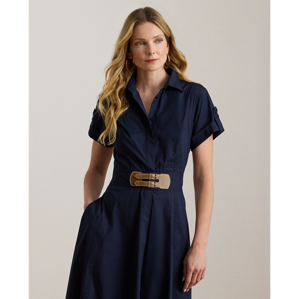 Buckle-Trim Stretch-Cotton Blend Dress