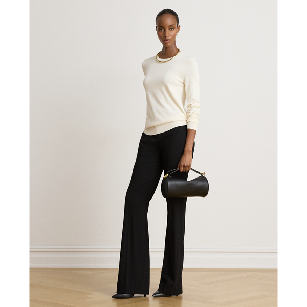 Mascarpone Cream Embroidered-Logo Cotton-Modal Sweater Lauren Petite 4