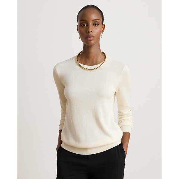 Mascarpone Cream Embroidered-Logo Cotton-Modal Sweater Lauren Petite 1
