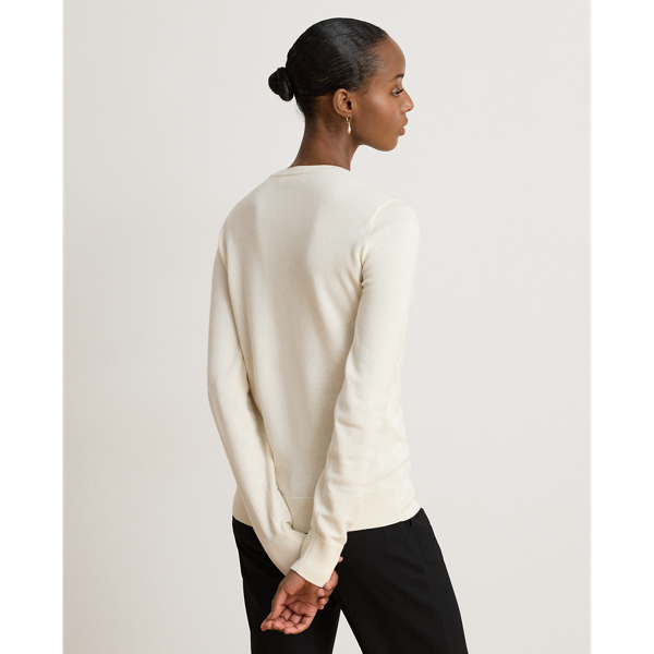 Mascarpone Cream Embroidered-Logo Cotton-Modal Sweater Lauren Petite 5