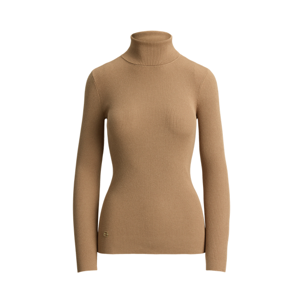 Lauren Camel Cotton-Blend Ribbed Turtleneck Lauren Petite 2