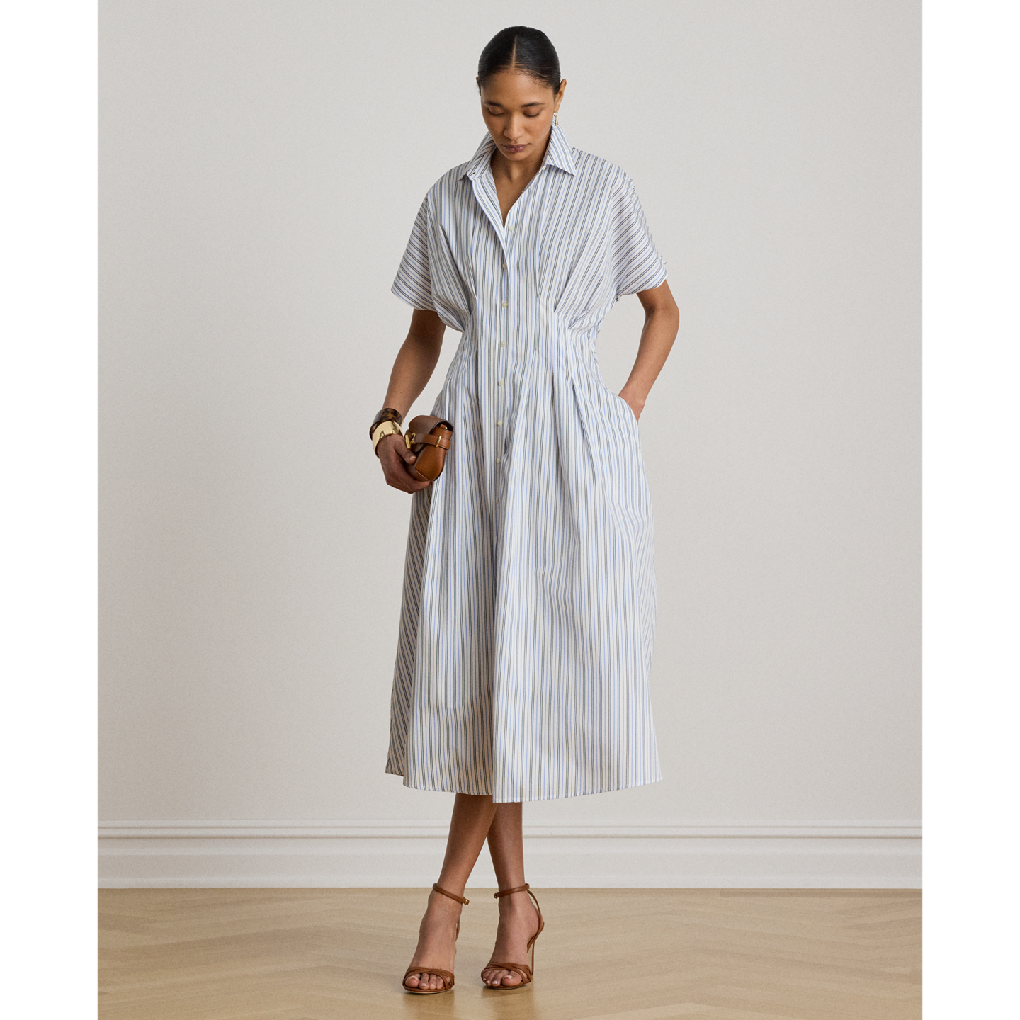 Женское платье Ralph Lauren Striped Pleated Broadcloth Shirtdress, цвет: Синий разноцветный — фото 4