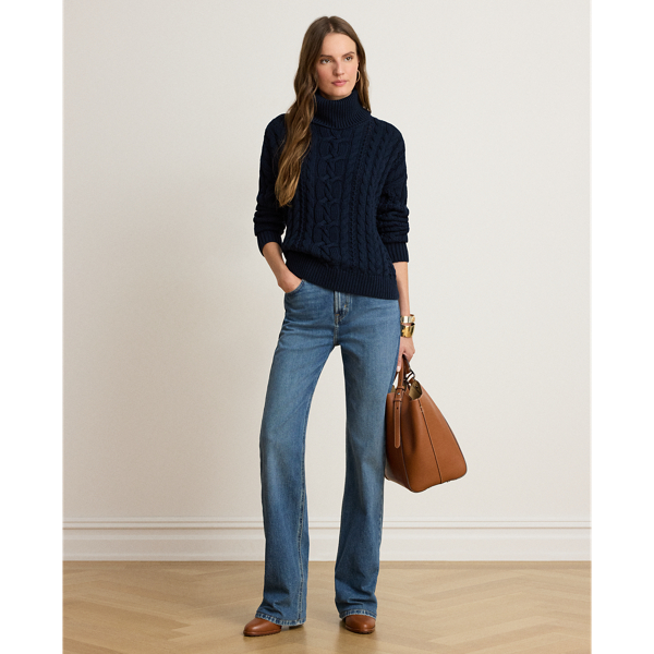 Cable-Knit Cotton Turtleneck Sweater