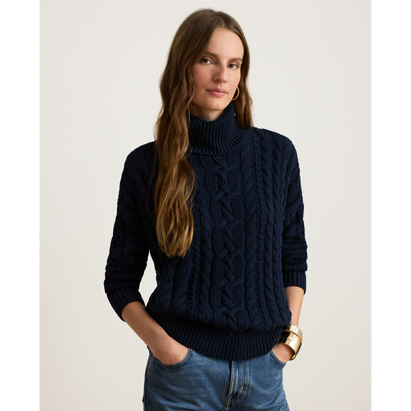 Cable-Knit Cotton Turtleneck Sweater