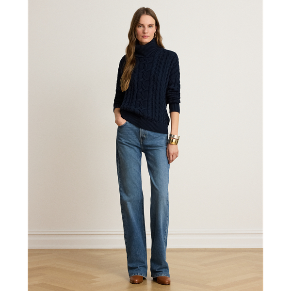 Cable-Knit Cotton Turtleneck Sweater