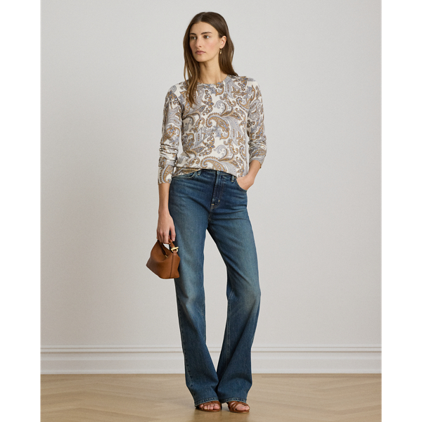 Cream Multi Paisley Cotton-Modal Sweater Lauren Petite 4