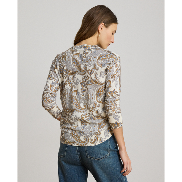 Cream Multi Paisley Cotton-Modal Sweater Lauren Petite 5