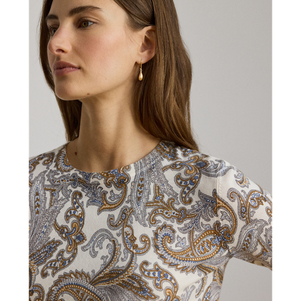 Cream Multi Paisley Cotton-Modal Sweater Lauren Petite 6