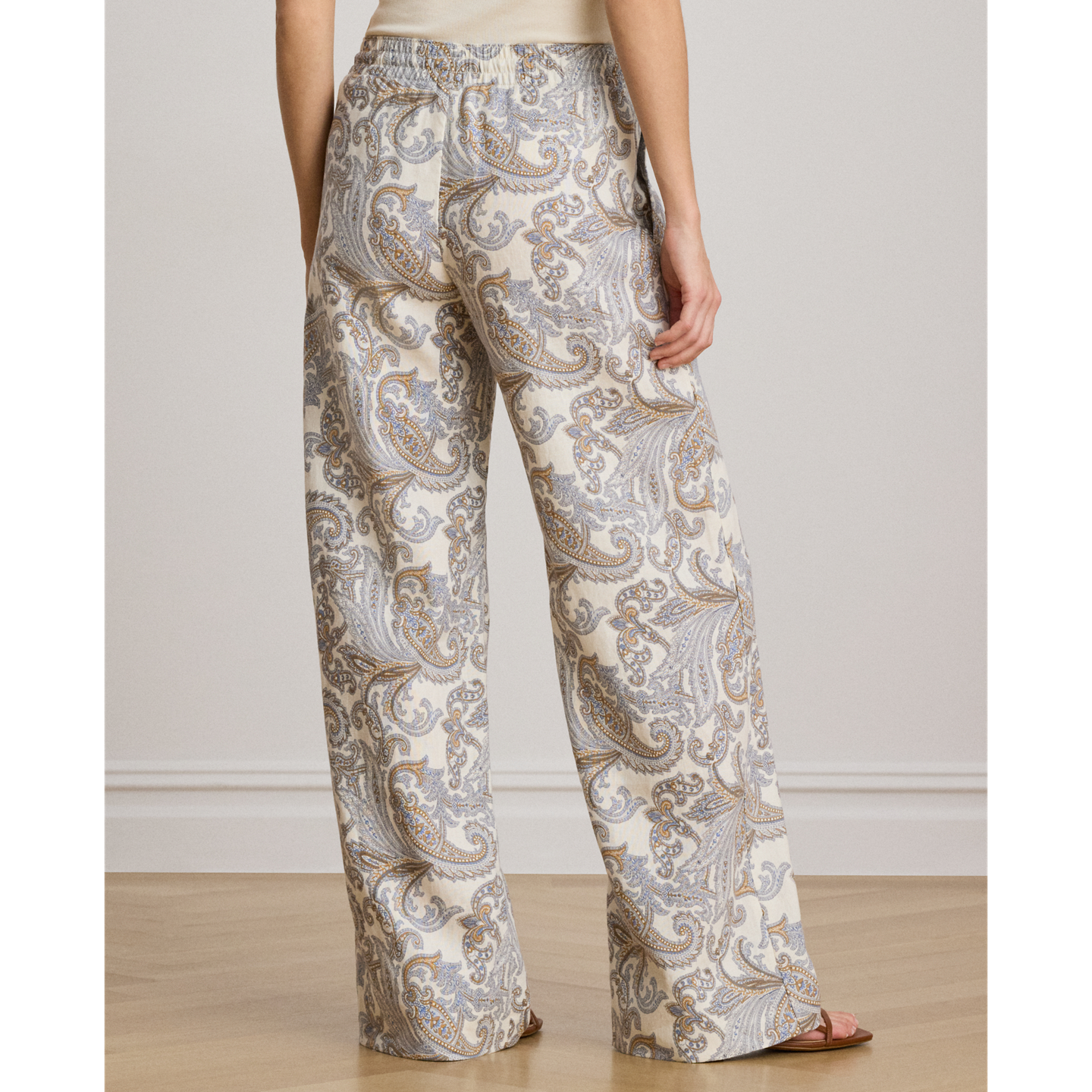 Женские брюки Ralph Lauren Paisley Linen Wide-Leg, цвет: Кремовый разноцветный — фото 2