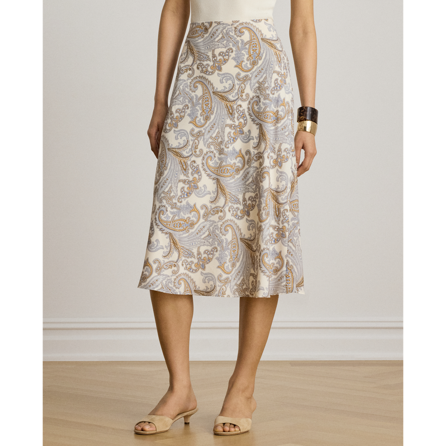Женская юбка Ralph Lauren Paisley Crepe Midi, цвет: Кремовый разноцветный — фото 1