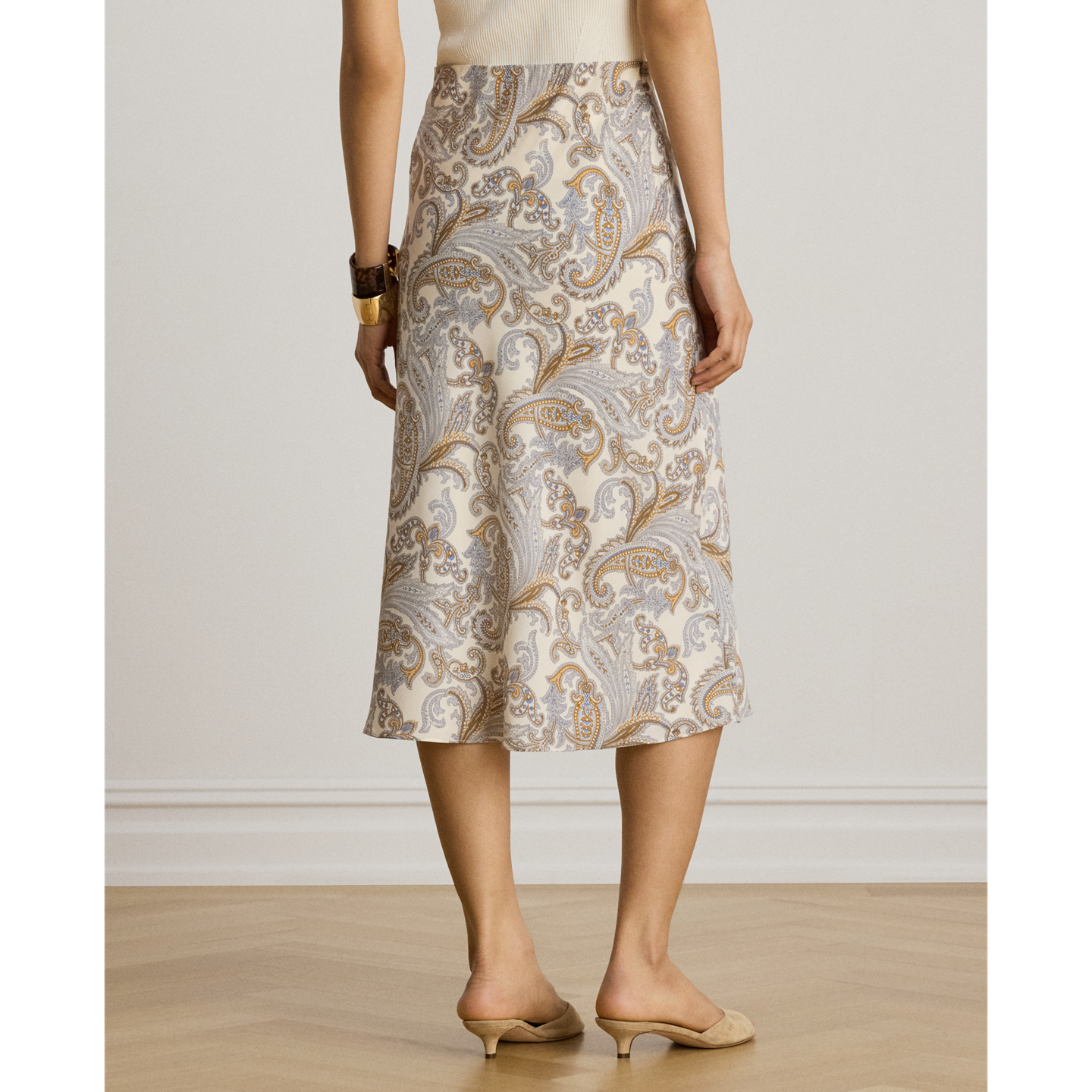 Женская юбка Ralph Lauren Paisley Crepe Midi, цвет: Кремовый разноцветный — фото 2