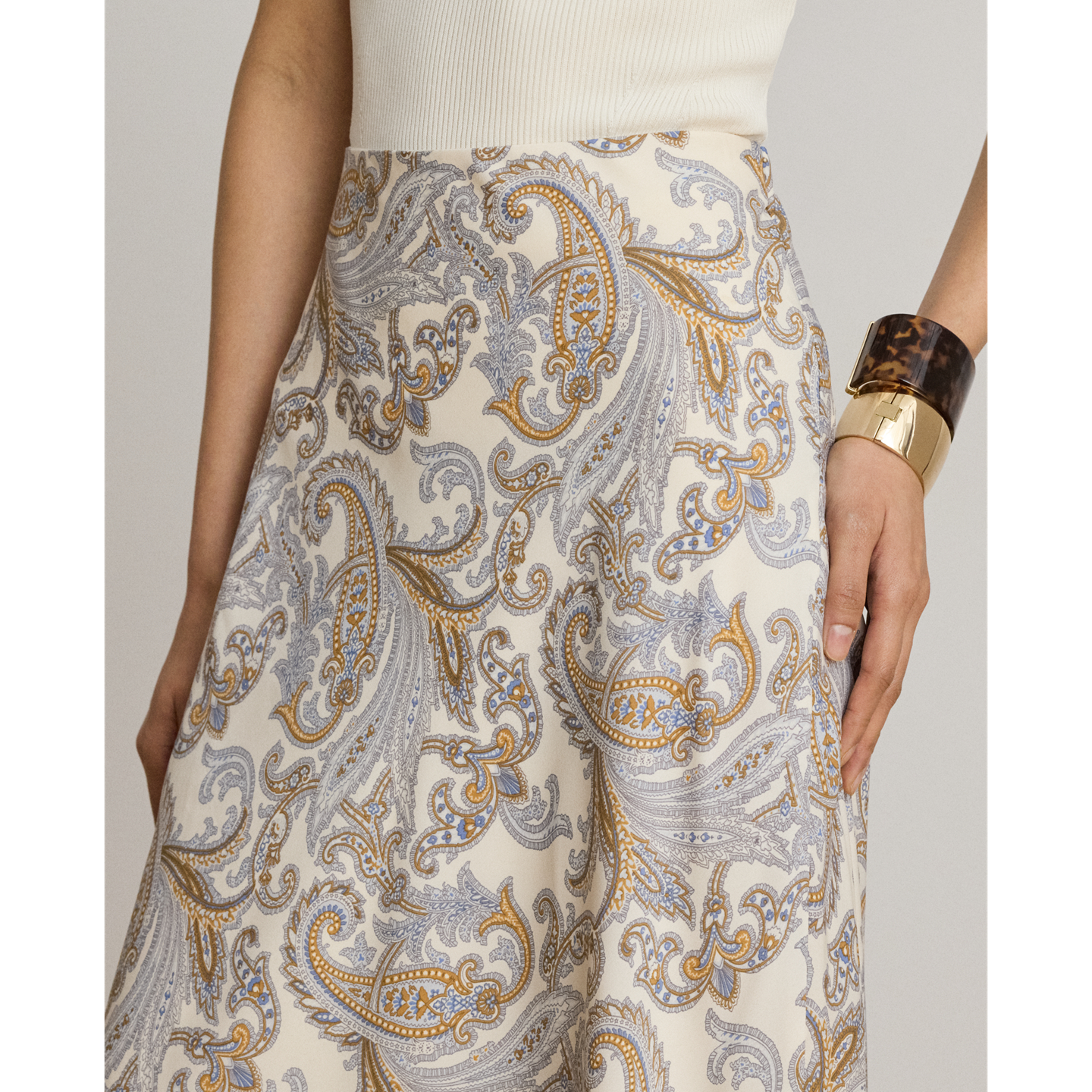 Женская юбка Ralph Lauren Paisley Crepe Midi, цвет: Кремовый разноцветный — фото 3