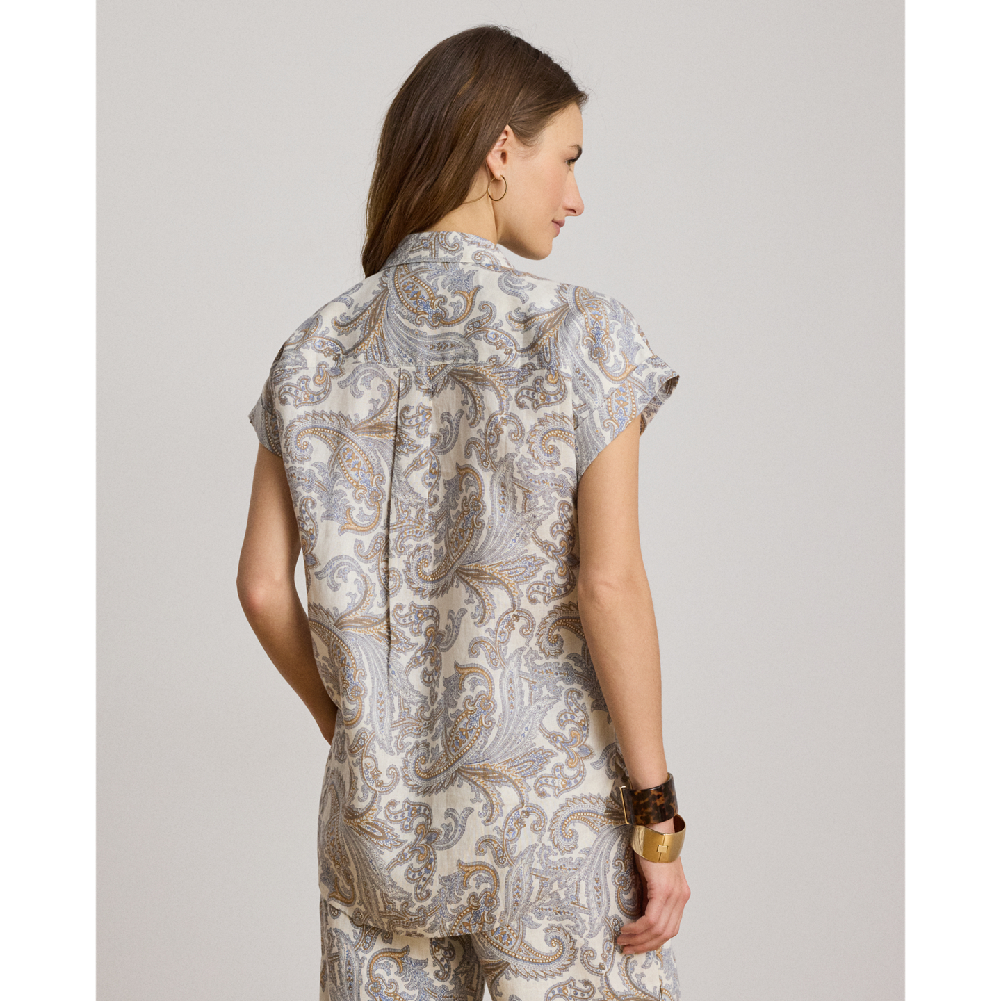 Женская рубашка Ralph Lauren Relaxed Fit Paisley Short-Sleeve, цвет: Кремовый разноцветный — фото 2
