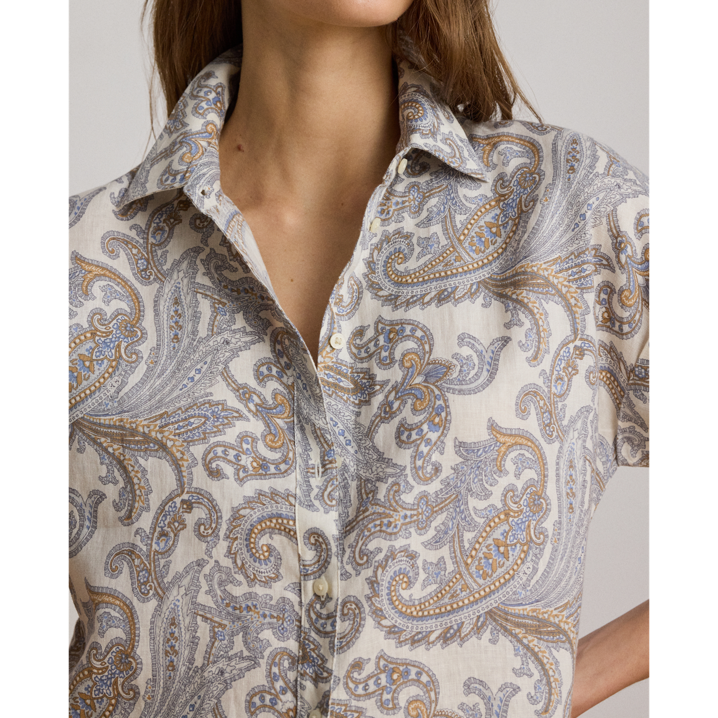 Женская рубашка Ralph Lauren Relaxed Fit Paisley Short-Sleeve, цвет: Кремовый разноцветный — фото 3
