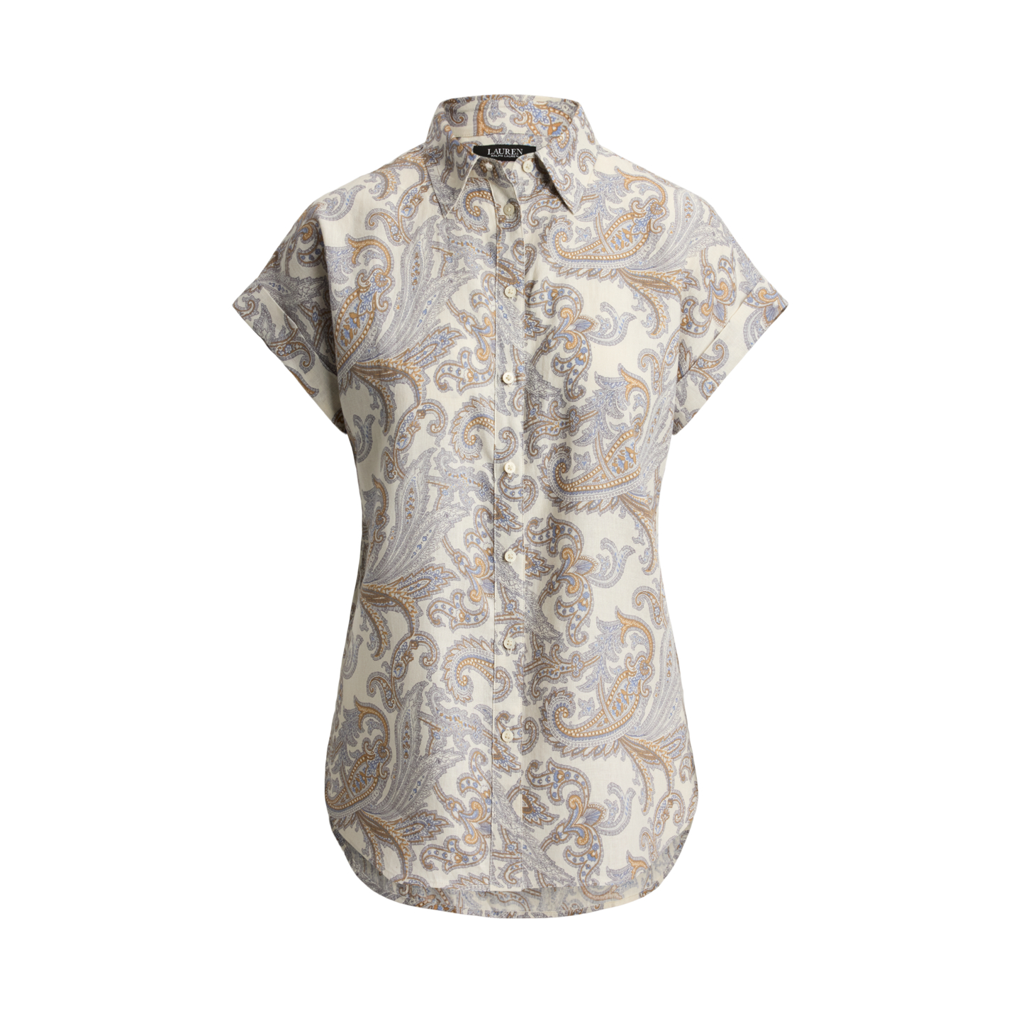 Женская рубашка Ralph Lauren Relaxed Fit Paisley Short-Sleeve, цвет: Кремовый разноцветный — фото 6