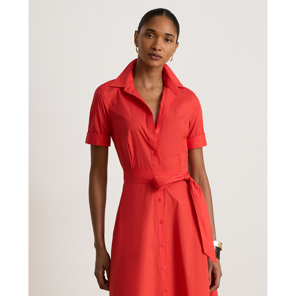 Bright Hibiscus Belted Stretch Cotton-Blend Shirtdress Lauren Petite 4