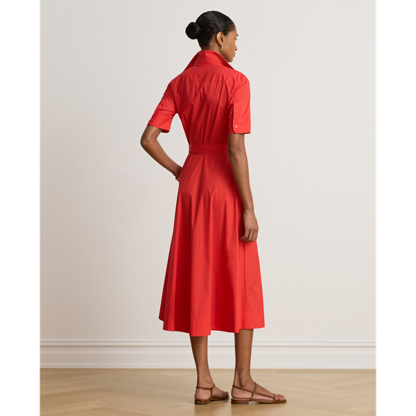 Bright Hibiscus Belted Stretch Cotton-Blend Shirtdress Lauren Petite 5