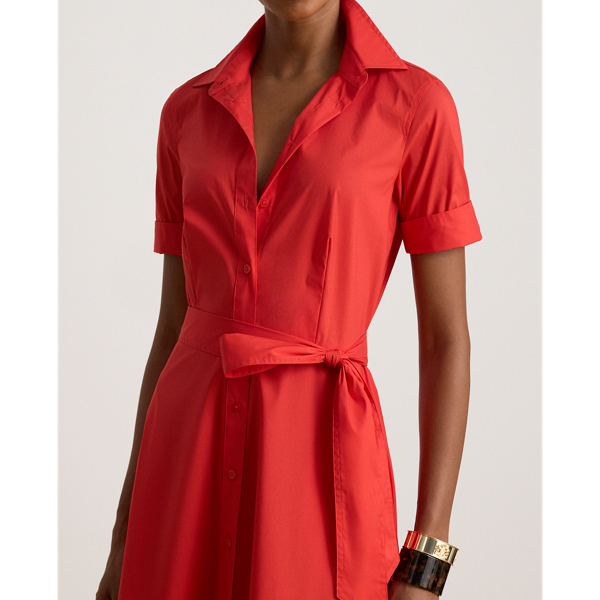 Bright Hibiscus Belted Stretch Cotton-Blend Shirtdress Lauren Petite 6