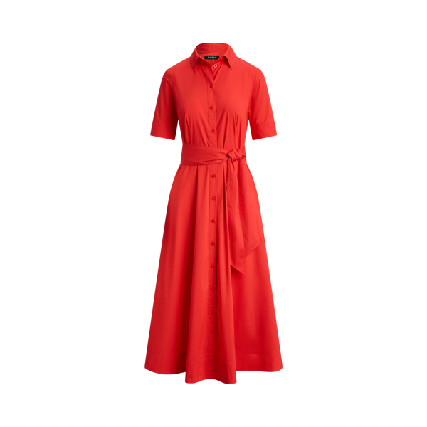 Bright Hibiscus Belted Stretch Cotton-Blend Shirtdress Lauren Petite 2