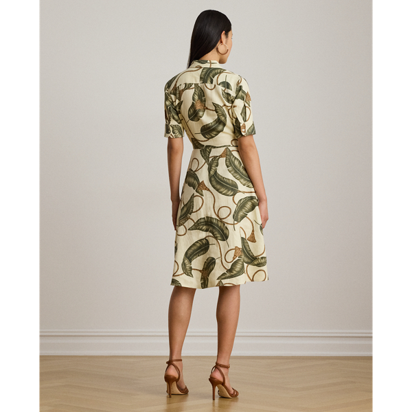 Cream Multi Rope-Print Tie-Front Linen Shirtdress Lauren Petite 5