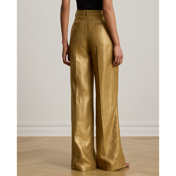 Brown/Gold Foil Foiled Linen Wide-Leg Pant Lauren Petite 5