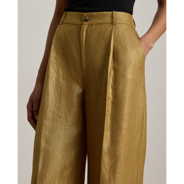 Brown/Gold Foil Foiled Linen Wide-Leg Pant Lauren Petite 6