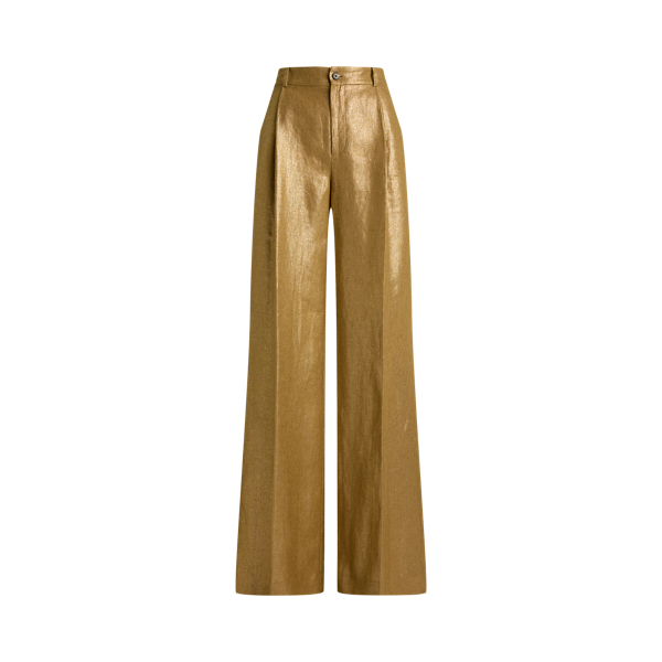 Brown/Gold Foil Foiled Linen Wide-Leg Pant Lauren Petite 2