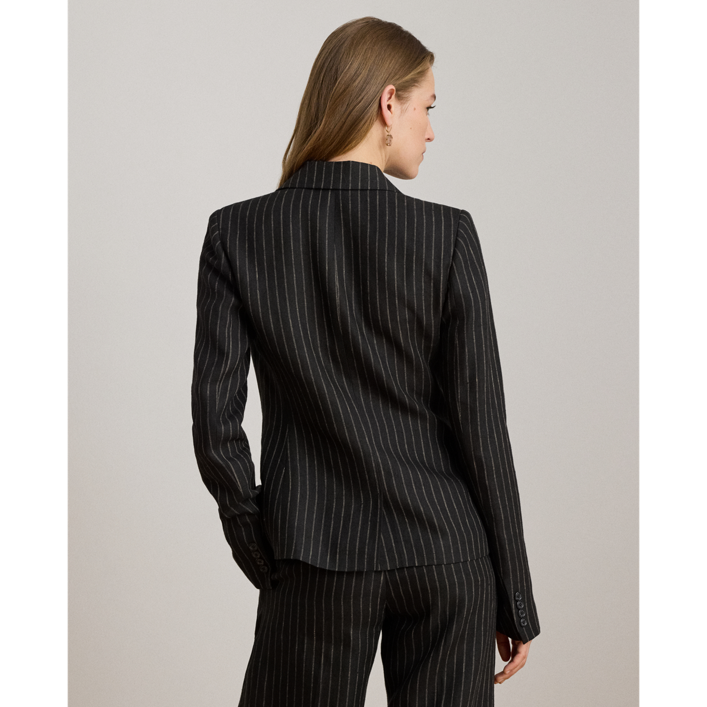Женский пиджак Ralph Lauren Chalk-Stripe Linen Canvas, цвет: Чёрный / Рыжевато-коричневый — фото 2