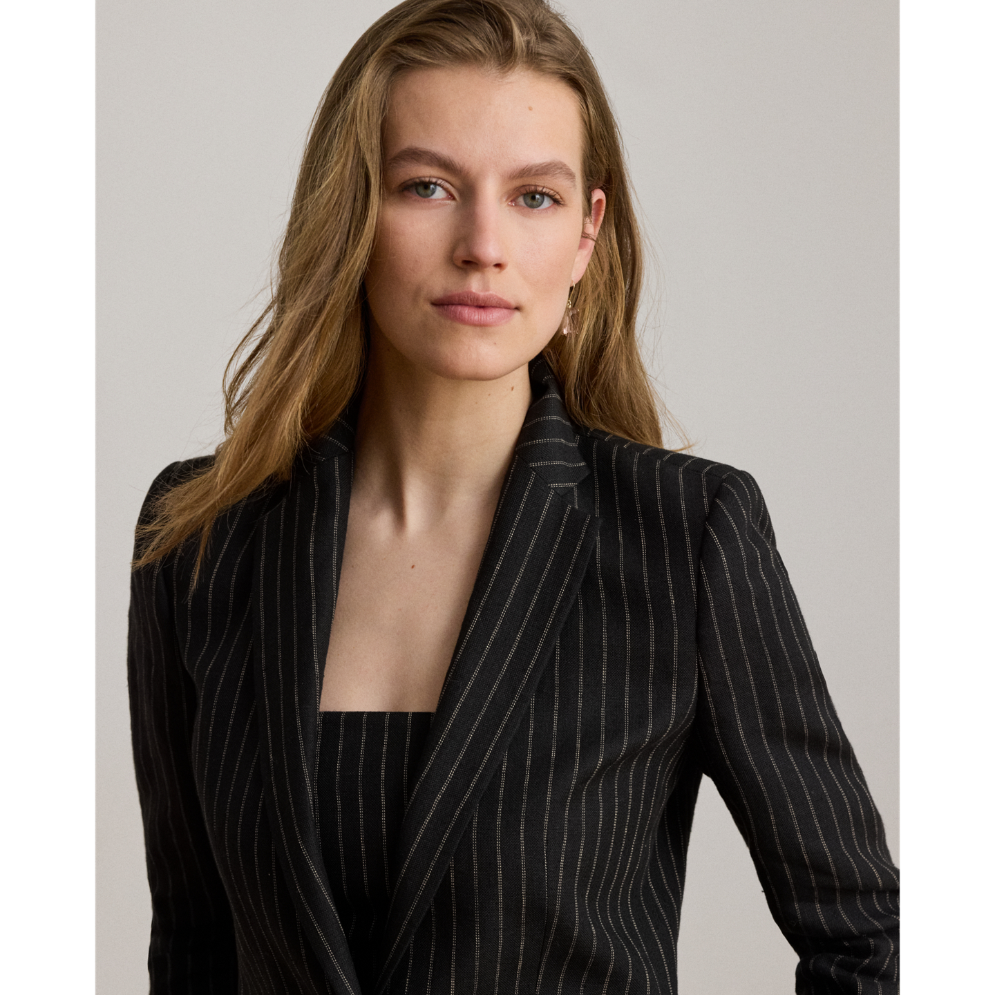 Женский пиджак Ralph Lauren Chalk-Stripe Linen Canvas, цвет: Чёрный / Рыжевато-коричневый — фото 4