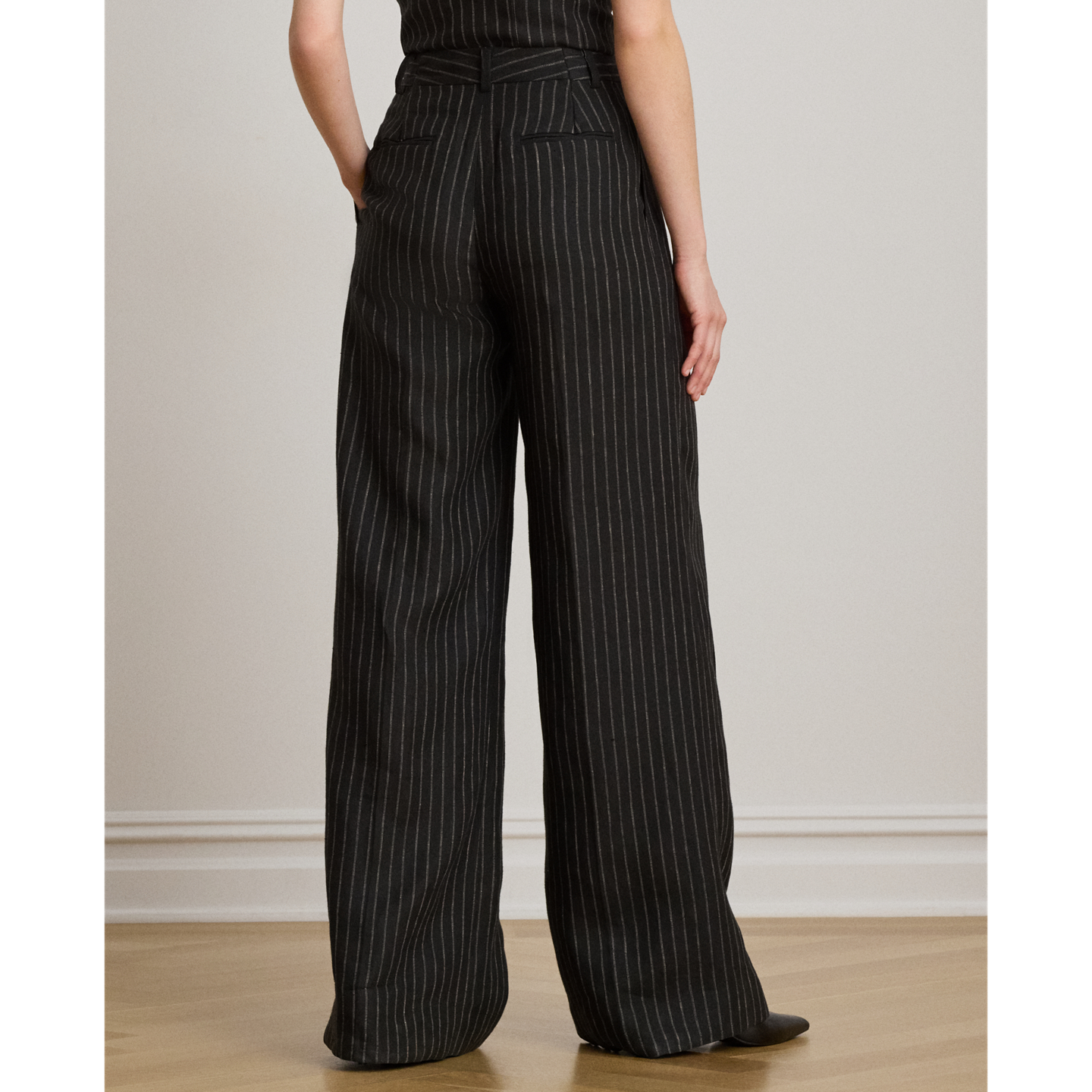 Женские брюки Ralph Lauren Chalk-Stripe Linen Canvas Wide-Leg, цвет: Чёрный / Рыжевато-коричневый — фото 2