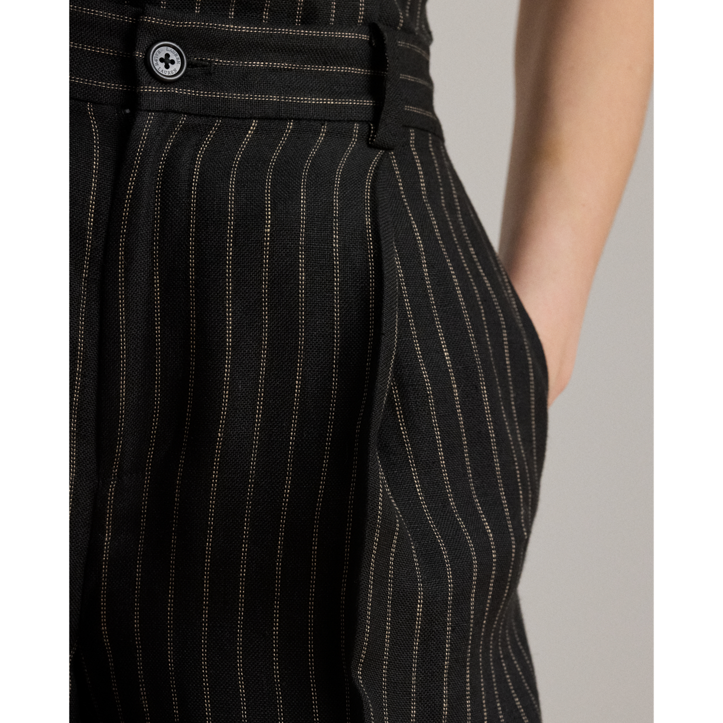Женские брюки Ralph Lauren Chalk-Stripe Linen Canvas Wide-Leg, цвет: Чёрный / Рыжевато-коричневый — фото 3