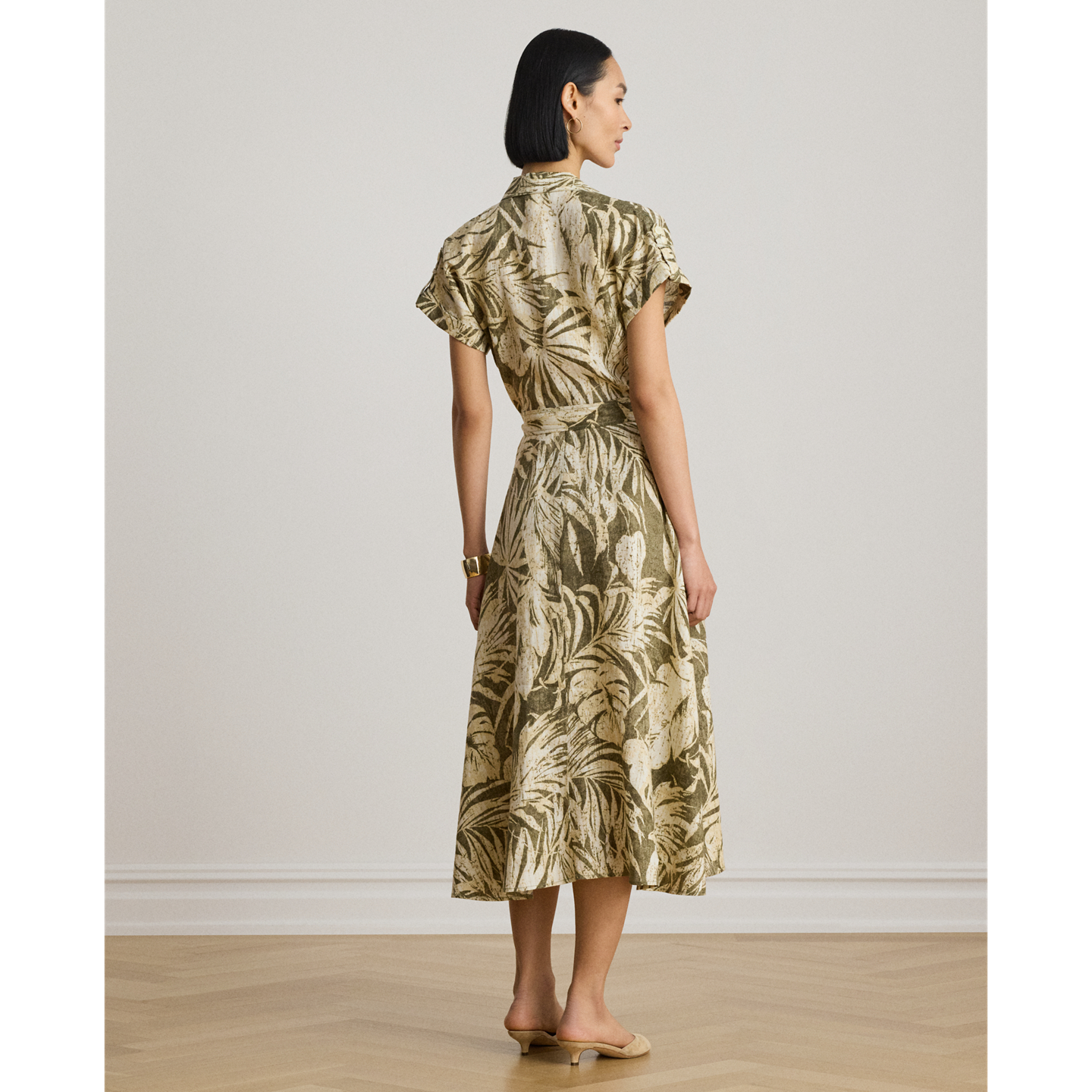 Женское платье Ralph Lauren Palm-Frond-Print Linen Camp Shirtdress, цвет: Оливковый разноцветный — фото 2