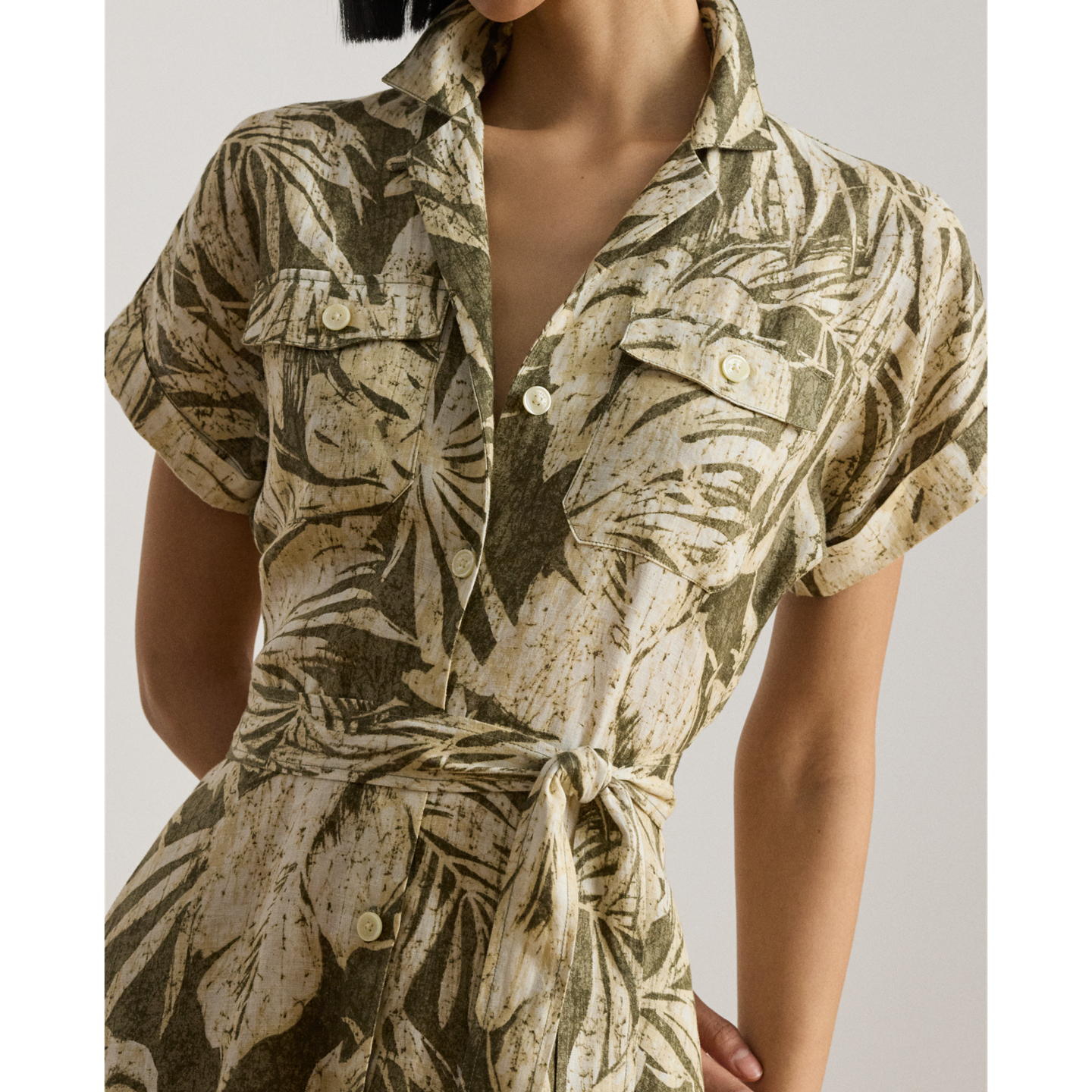 Женское платье Ralph Lauren Palm-Frond-Print Linen Camp Shirtdress, цвет: Оливковый разноцветный — фото 3