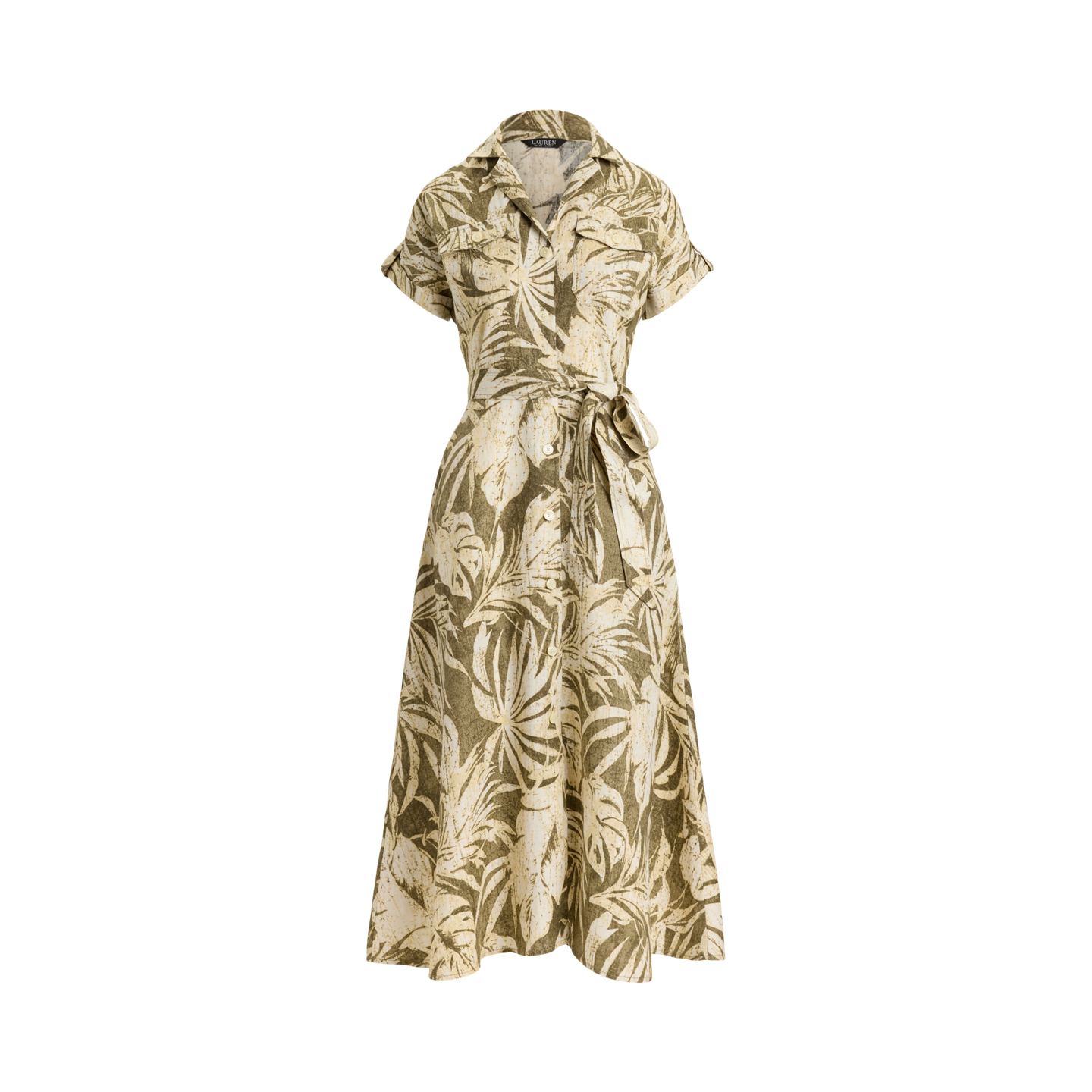 Женское платье Ralph Lauren Palm-Frond-Print Linen Camp Shirtdress, цвет: Оливковый разноцветный — фото 4