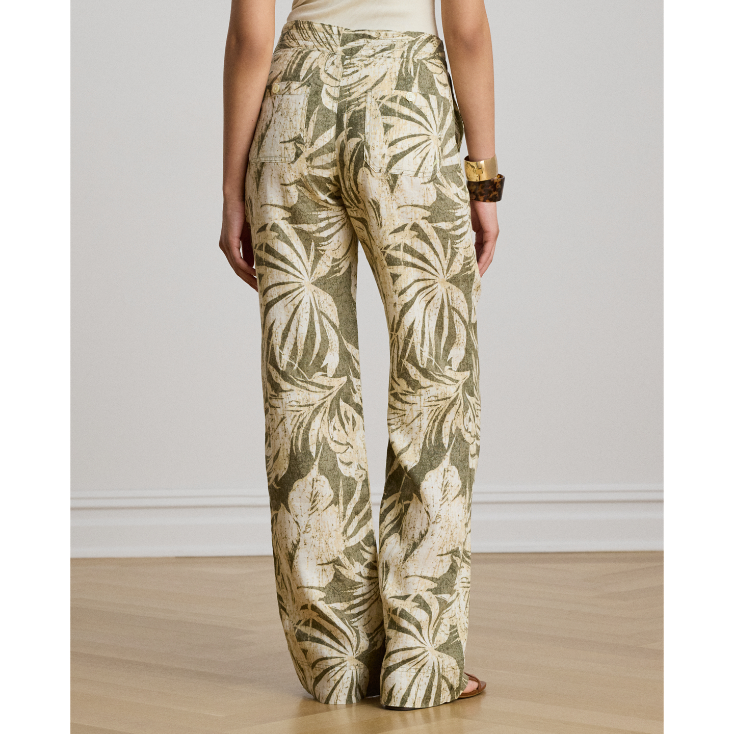Женские брюки Ralph Lauren Palm-Frond-Print Linen Wide-Leg, цвет: Оливковый разноцветный — фото 2