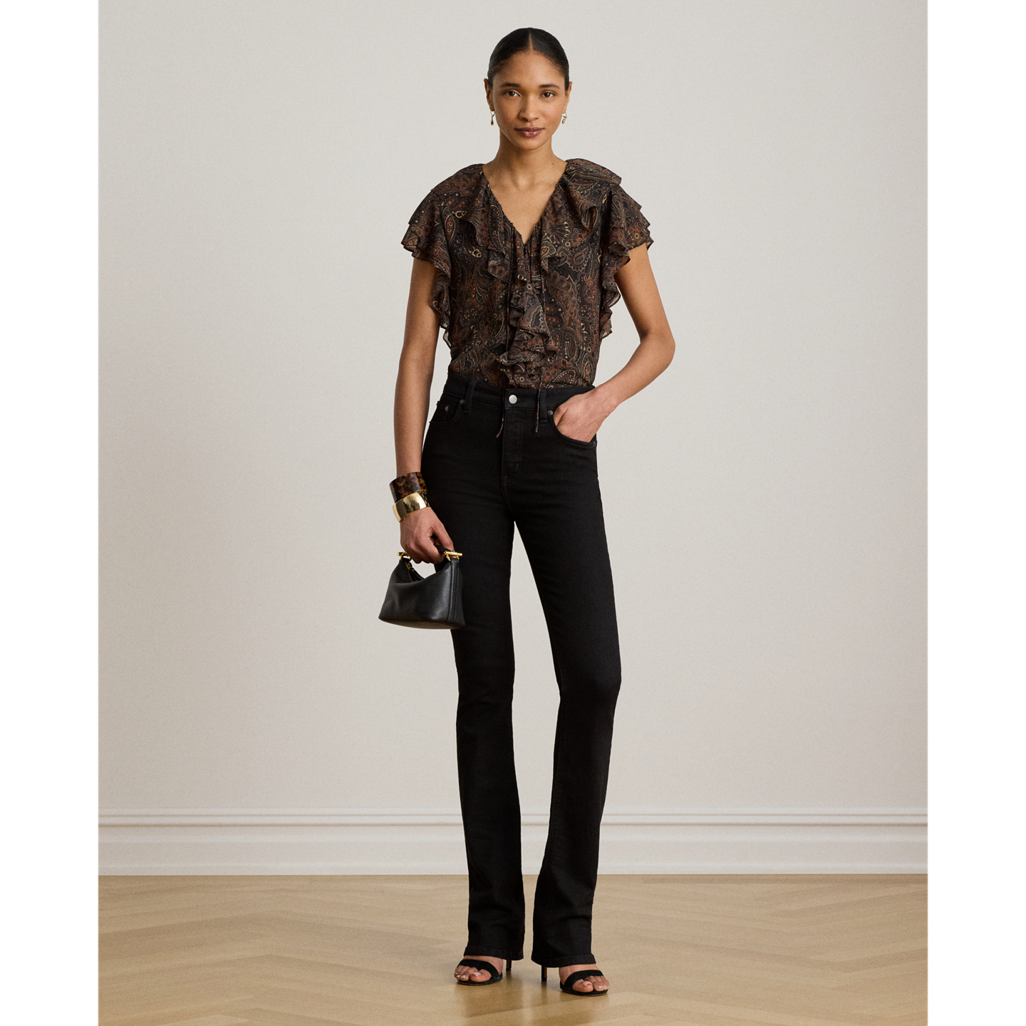 Женская блузка Ralph Lauren Paisley Ruffle-Trim Georgette, цвет: Чёрный разноцветный — фото 1