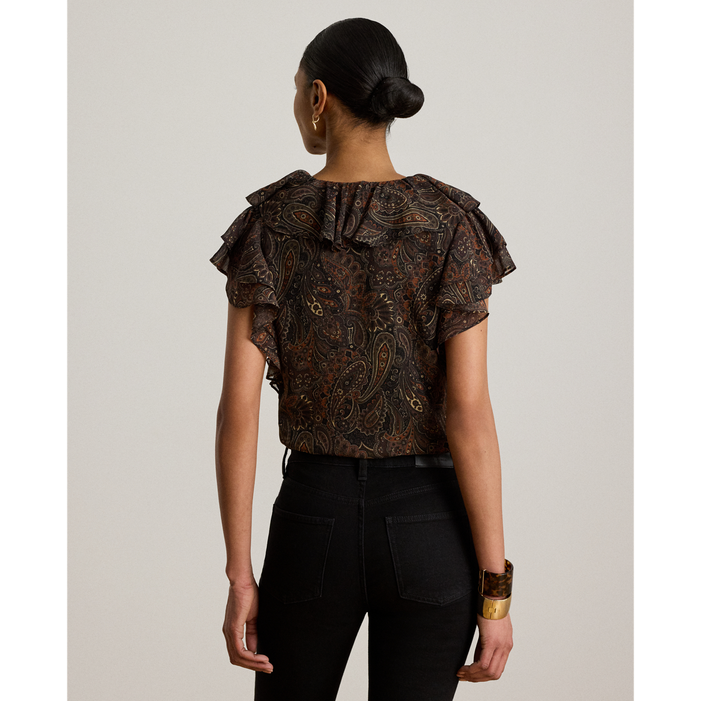 Женская блузка Ralph Lauren Paisley Ruffle-Trim Georgette, цвет: Чёрный разноцветный — фото 2