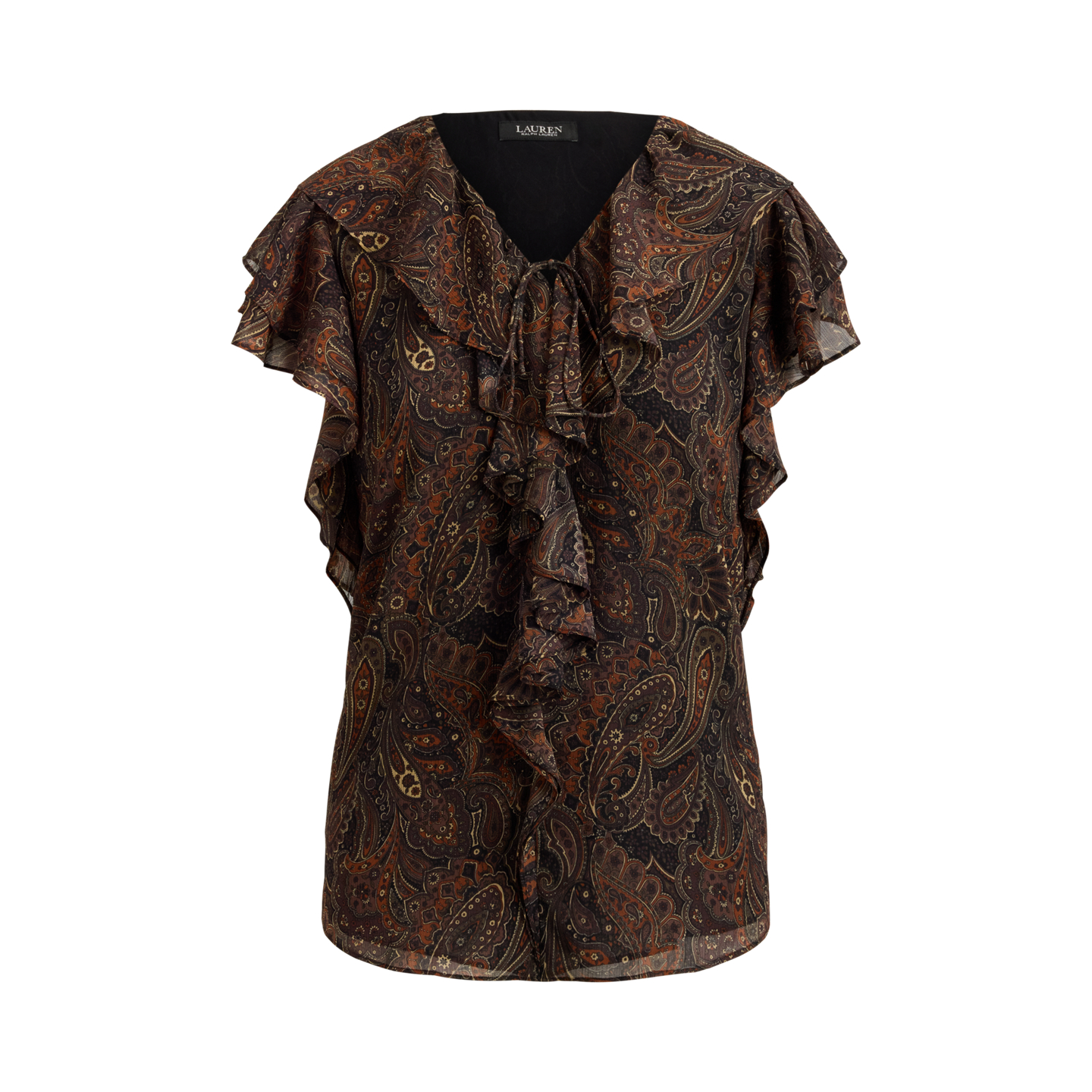 Женская блузка Ralph Lauren Paisley Ruffle-Trim Georgette, цвет: Чёрный разноцветный — фото 4