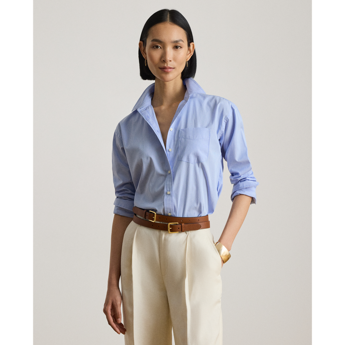 Женская рубашка Ralph Lauren Striped Cotton Broadcloth, цвет: Синий / Белый — фото 5