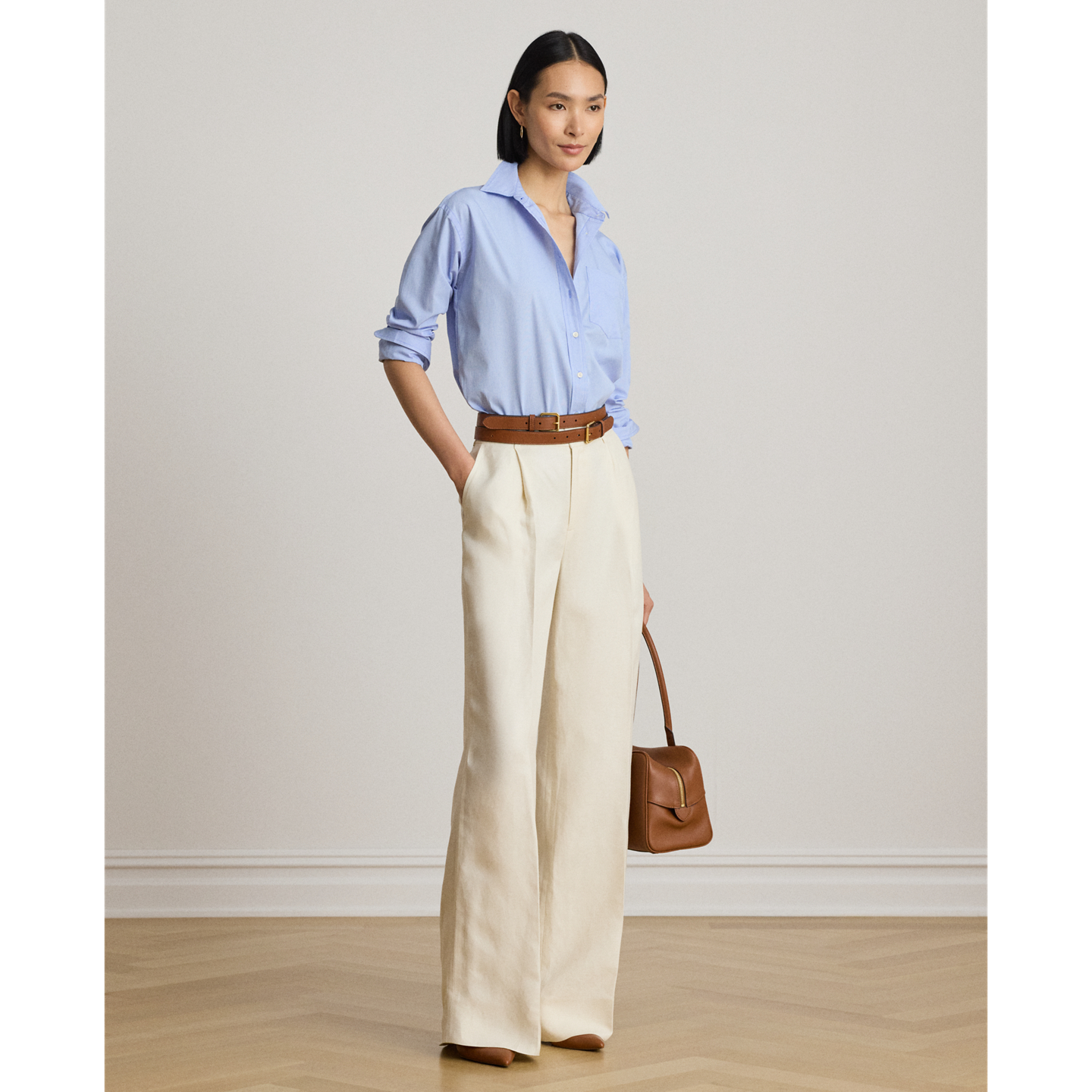 Женская рубашка Ralph Lauren Striped Cotton Broadcloth, цвет: Синий / Белый — фото 1