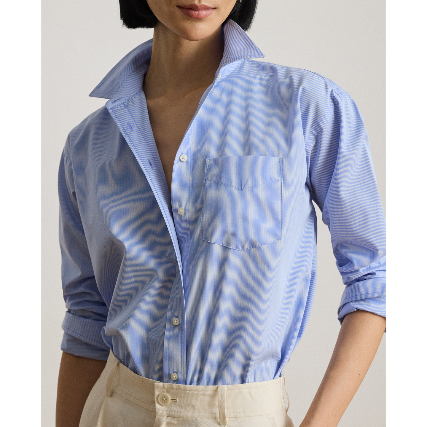 Женская рубашка Ralph Lauren Striped Cotton Broadcloth, цвет: Синий / Белый — фото 3