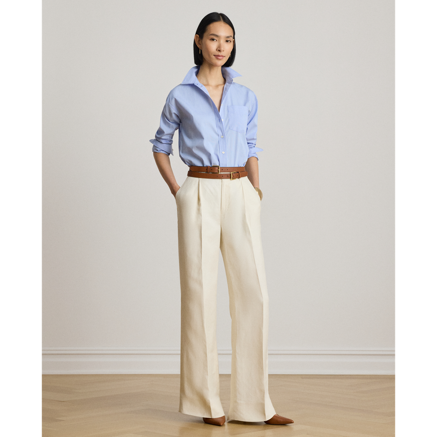 Женская рубашка Ralph Lauren Striped Cotton Broadcloth, цвет: Синий / Белый — фото 4