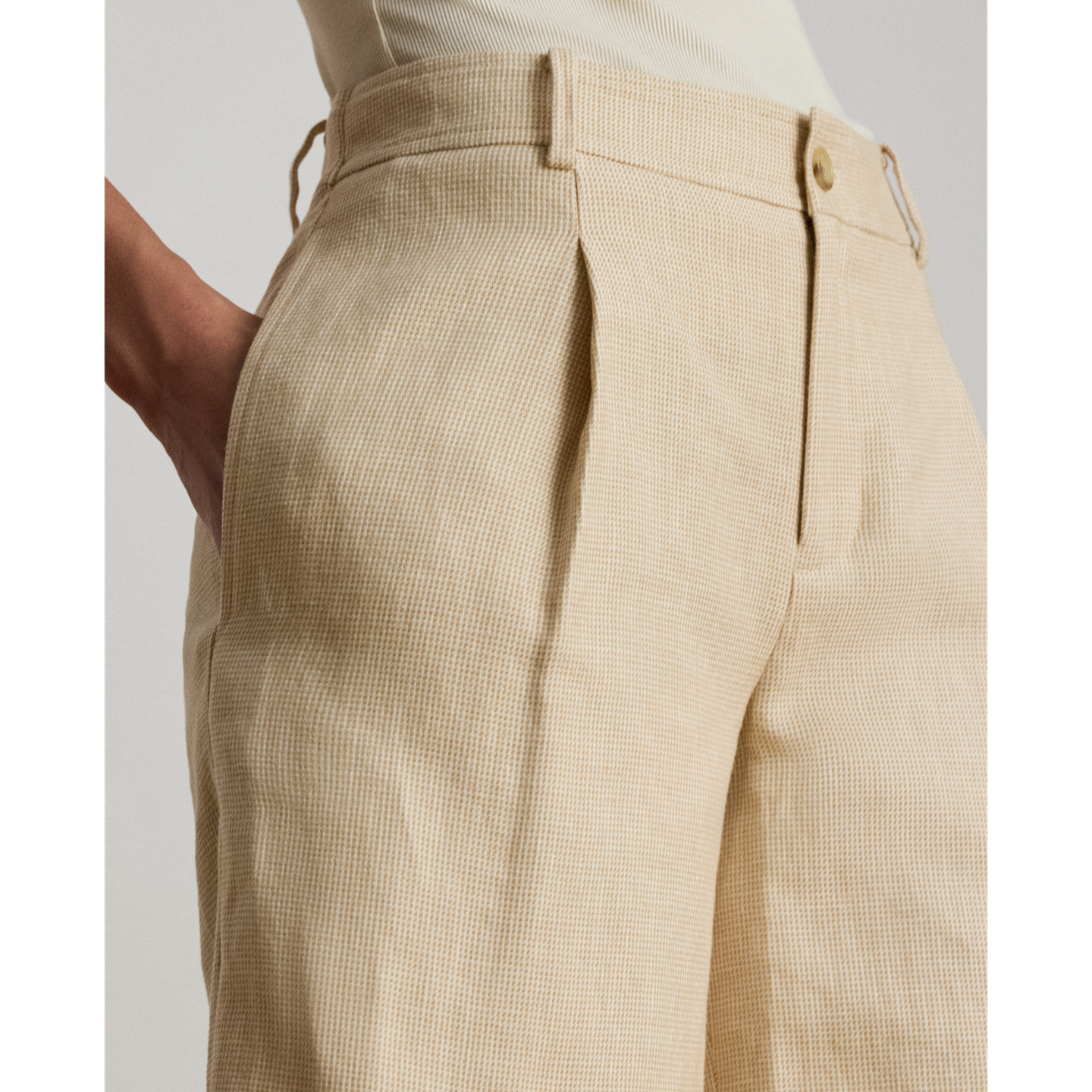 Шорты Ralph Lauren Pleated Linen-Cotton Tweed Bermuda Short, цвет: Рыжевато-коричневый / Кремовый разноцветный — фото 3